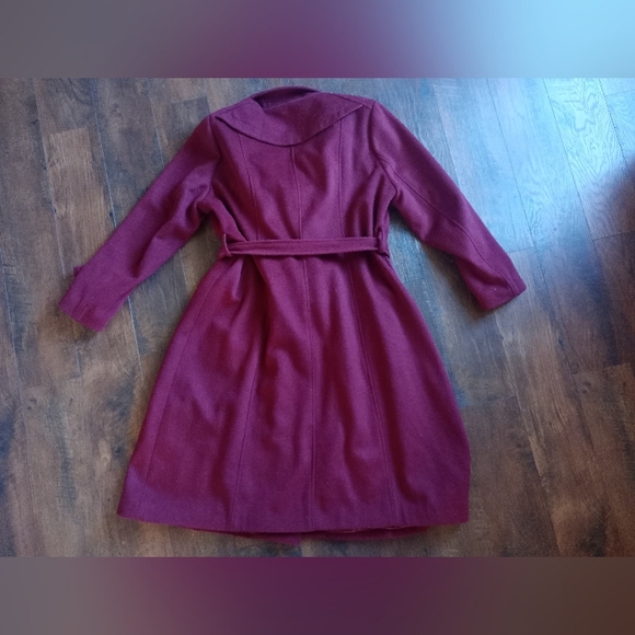Escalier Wool Wine Red Long Pea Coat Size L - Picture 2 of 9